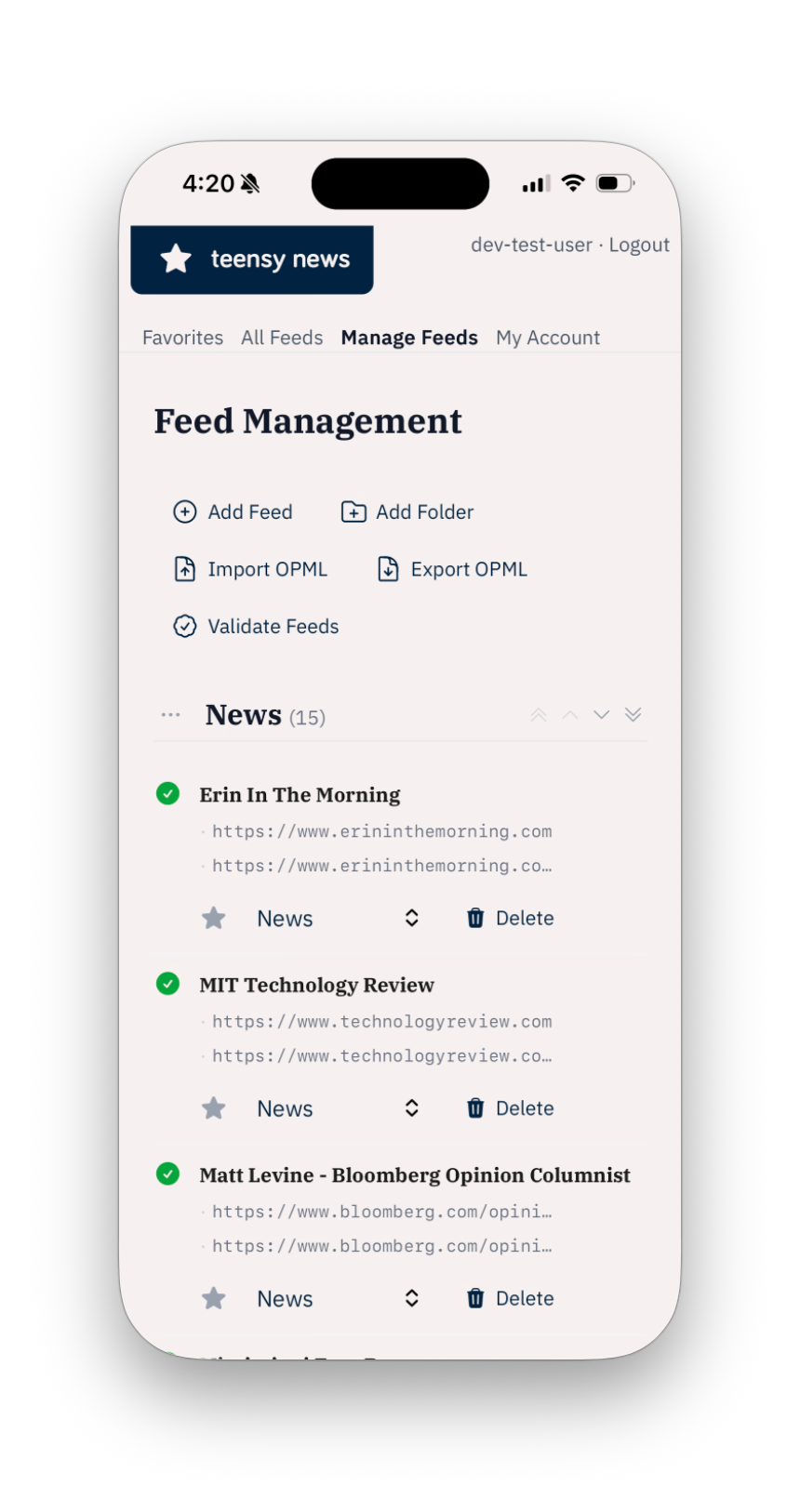 Reorder feeds