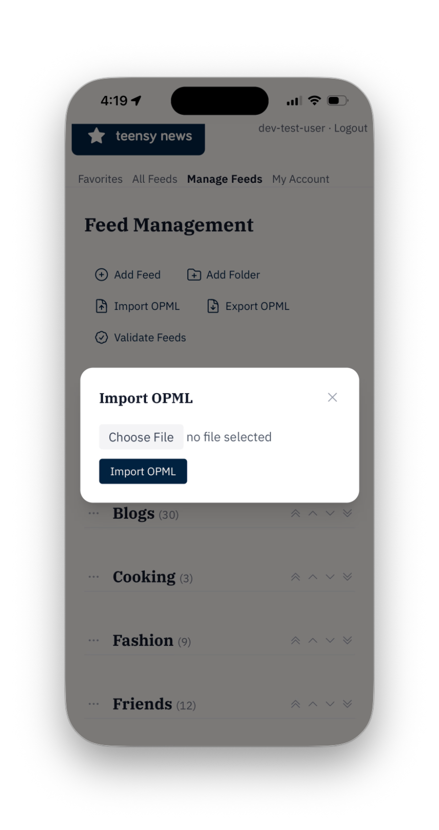 Import feeds from an OPML file
