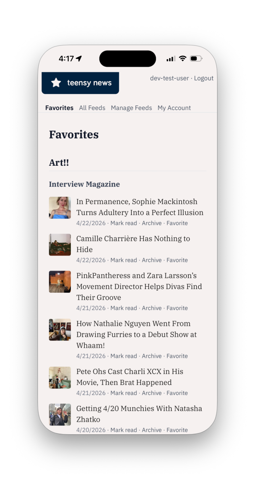 Mark individual feeds as favorites.