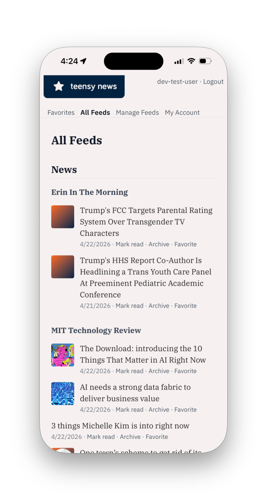 Feeds are organized into folders.