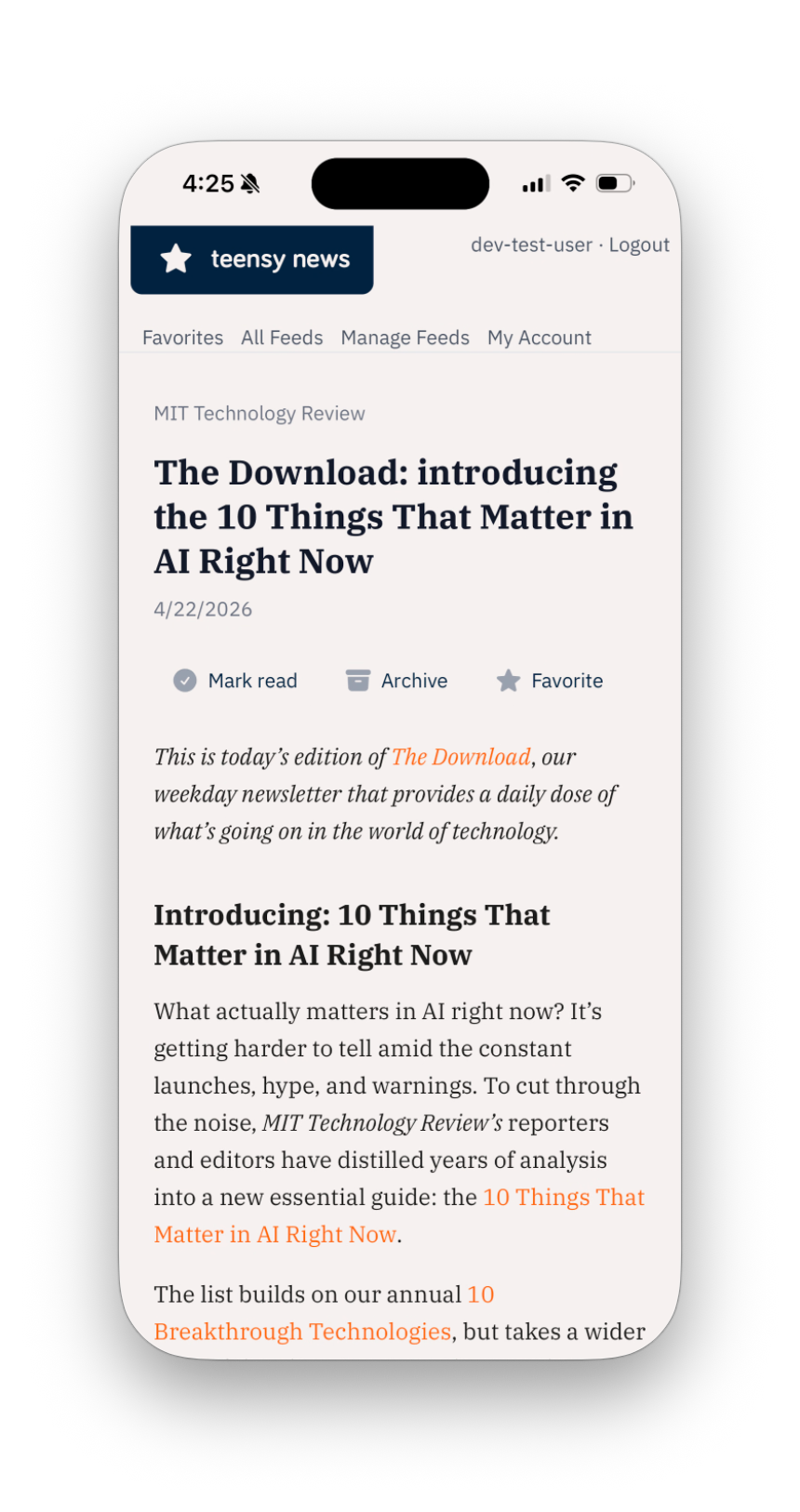 Read individual articles on a distraction-free page.